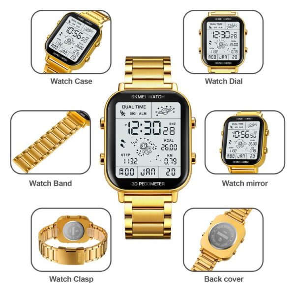 SKMEI 1888 Multifunctional Men 30M Waterproof Sports Stainless Steel Digital Wrist Watch (Rose Gold) - Image 2