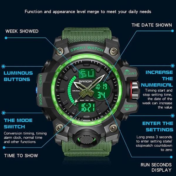 SANDA 3132 Men Multifunctional Waterproof Luminous Sports Watch (Black) - Image 3