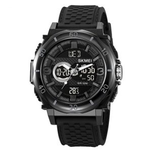 SKMEI 2098 Multifunctional Men 50M Waterproof Thermometer Dual Display Digital Wrist Watch (Black)