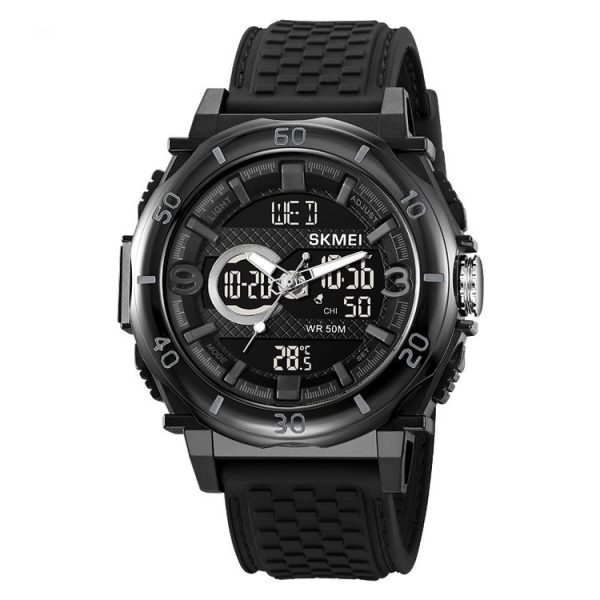 SKMEI 2098 Multifunctional Men 50M Waterproof Thermometer Dual Display Digital Wrist Watch (Black)