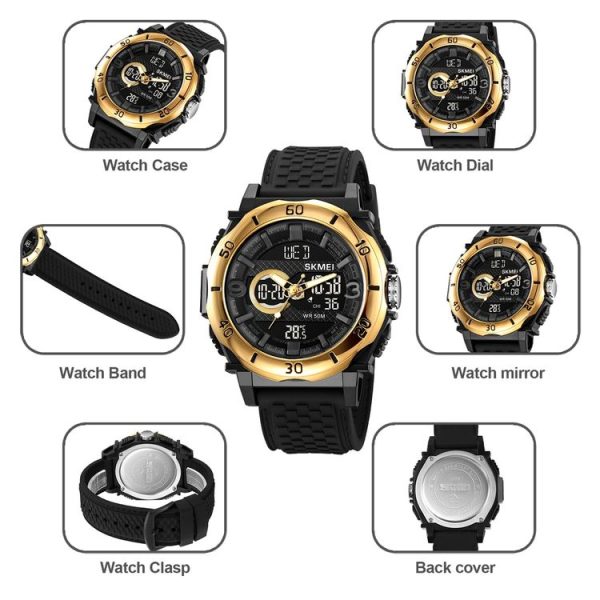 SKMEI 2098 Multifunctional Men 50M Waterproof Thermometer Dual Display Digital Wrist Watch (Black) - Image 2
