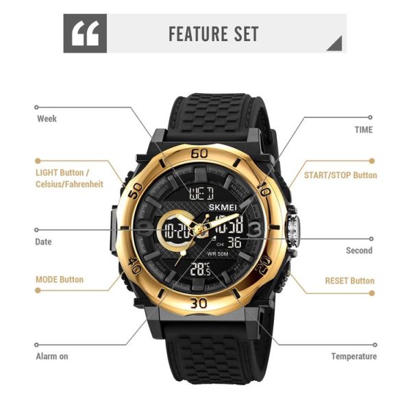 SKMEI 2098 Multifunctional Men 50M Waterproof Thermometer Dual Display Digital Wrist Watch (Black) - Image 3