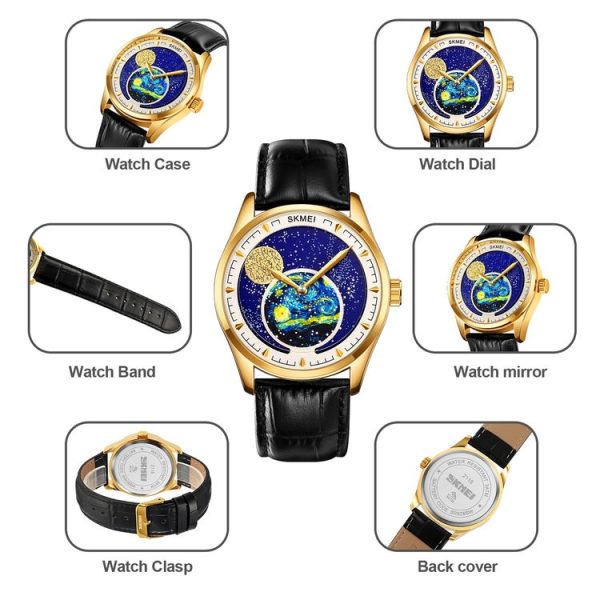 SKMEI 2115 Multifunctional Men Outdoor 30M Waterproof Moon Phase Quartz Watch (Gold) - Image 2