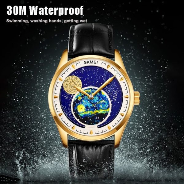 SKMEI 2115 Multifunctional Men Outdoor 30M Waterproof Moon Phase Quartz Watch (Gold) - Image 6
