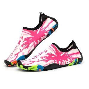 Printed Pattern Non-slip Rubber Thick Bottom Beach Shoes Swimming Shoes Diving Socks for Ladies, A Pair, Size: 35 (Lightning Pink)