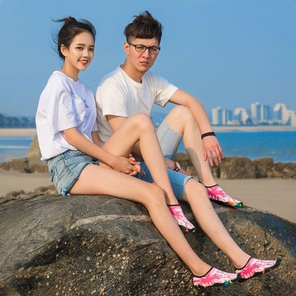 Printed Pattern Non-slip Rubber Thick Bottom Beach Shoes Swimming Shoes Diving Socks for Ladies, A Pair, Size: 35 (Lightning Pink) - Image 6