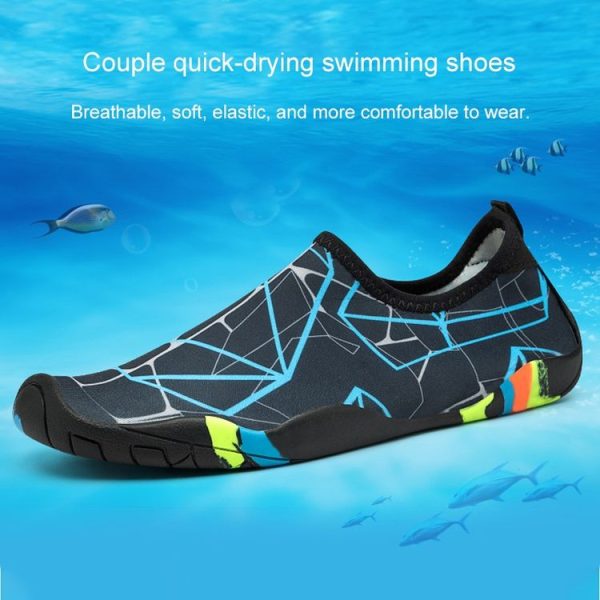Printed Pattern Non-slip Rubber Thick Bottom Beach Shoes Swimming Shoes Diving Socks for Ladies, A Pair, Size: 36 (Fly Line Gray) - Image 5