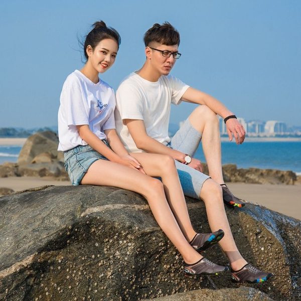 Printed Pattern Non-slip Rubber Thick Bottom Beach Shoes Swimming Shoes Diving Socks for Ladies, A Pair, Size: 36 (Fly Line Gray) - Image 6