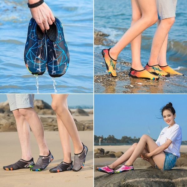 Printed Pattern Non-slip Rubber Thick Bottom Beach Shoes Swimming Shoes Diving Socks for Ladies, A Pair, Size: 36 (Fly Line Gray) - Image 7