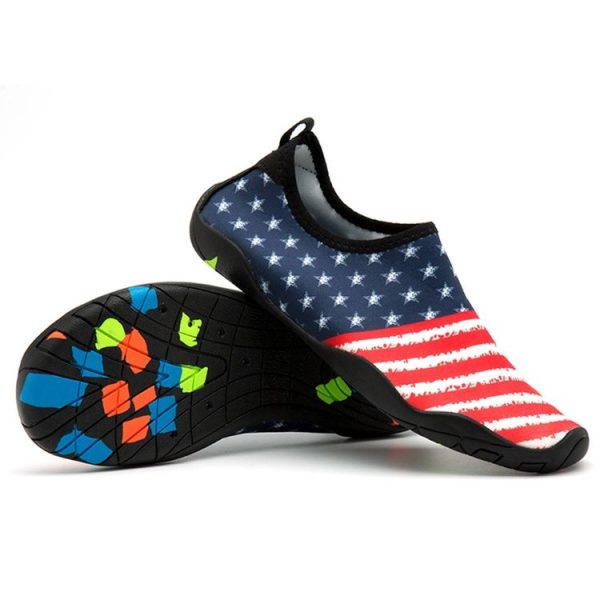 Printed Pattern Non-slip Rubber Thick Bottom Beach Shoes Swimming Shoes Diving Socks for Men, A Pair, Size: 39 (Stars Stripes Flag)