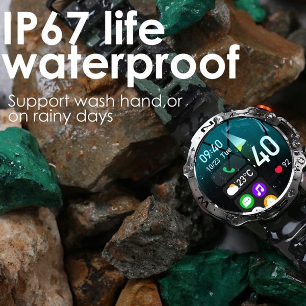 K59 IP67 BT5.0 1.43inch Smart Watch Support Voice Call / Sleep Detection (Camo Green) - Image 11
