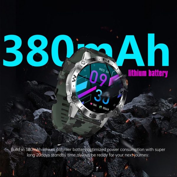 K59 IP67 BT5.0 1.43inch Smart Watch Support Voice Call / Sleep Detection (Camo Green) - Image 3