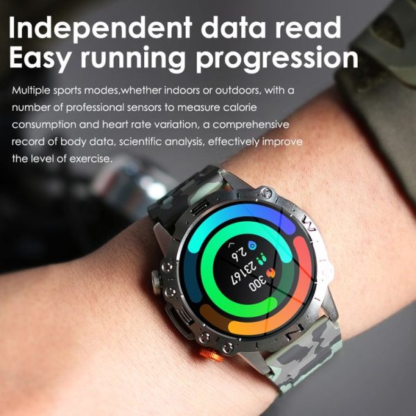 K59 IP67 BT5.0 1.43inch Smart Watch Support Voice Call / Sleep Detection (Camo Green) - Image 5