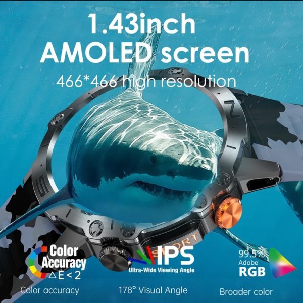 K59 IP67 BT5.0 1.43inch Smart Watch Support Voice Call / Sleep Detection (Camo Green) - Image 8
