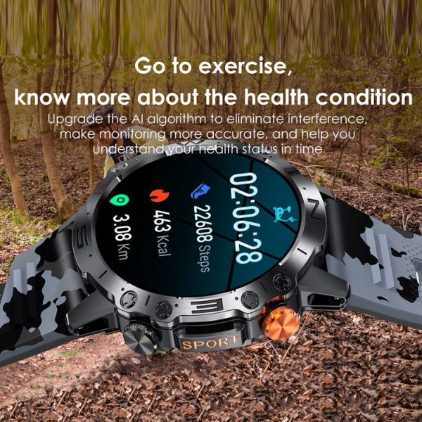 K59 IP67 BT5.0 1.43inch Smart Watch Support Voice Call / Sleep Detection (Camo Green) - Image 9