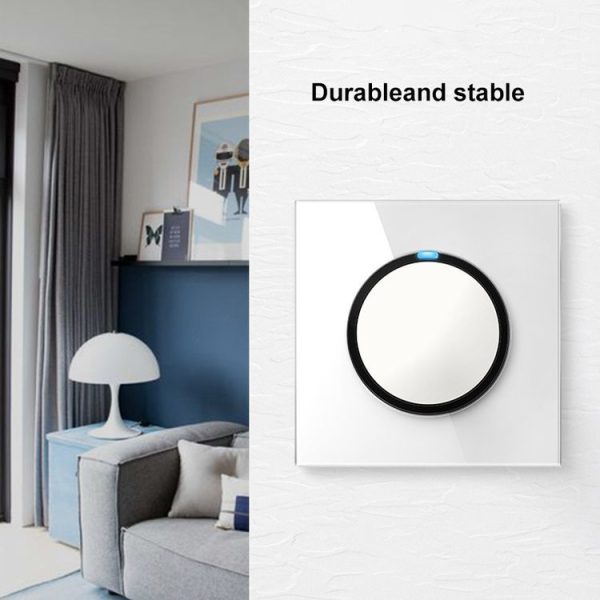 86mm Round LED Tempered Glass Switch Panel, White Round Glass, Style: Blank Panel - Image 4