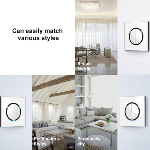 86mm Round LED Tempered Glass Switch Panel, White Round Glass, Style: Blank Panel - Image 8