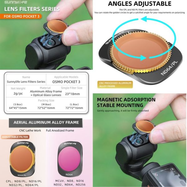 DJI OSMO Pocket 3 Sunnylife Camera Lens Magnetic Metal Filter, Filter: MCUV - Image 2
