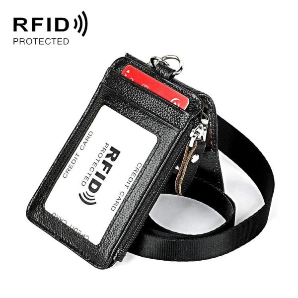 KB172 Antimagnetic RFID Leather Card Holder Office Work Certificate Case Chest Card (Black)