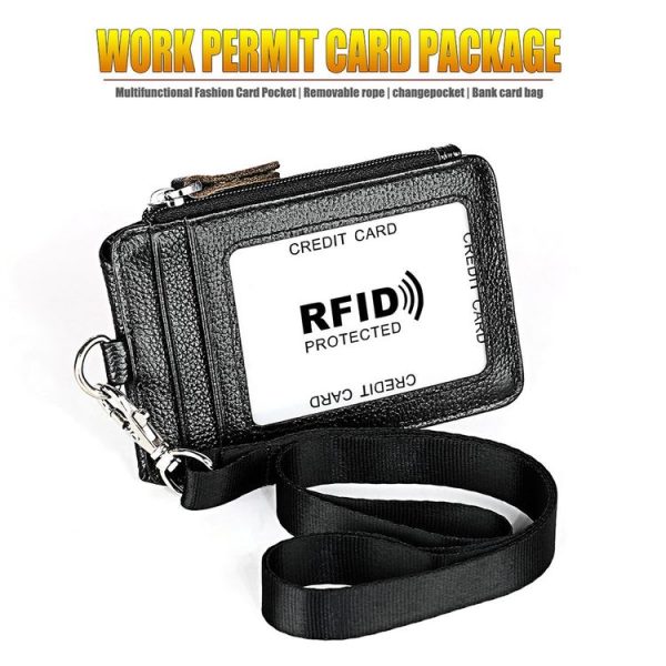 KB172 Antimagnetic RFID Leather Card Holder Office Work Certificate Case Chest Card (Black) - Image 2
