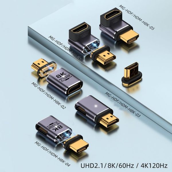 8K 60Hz HDTV to HDTV Magnetic Adapter, Male Straight Female Side Right Bend - Image 3
