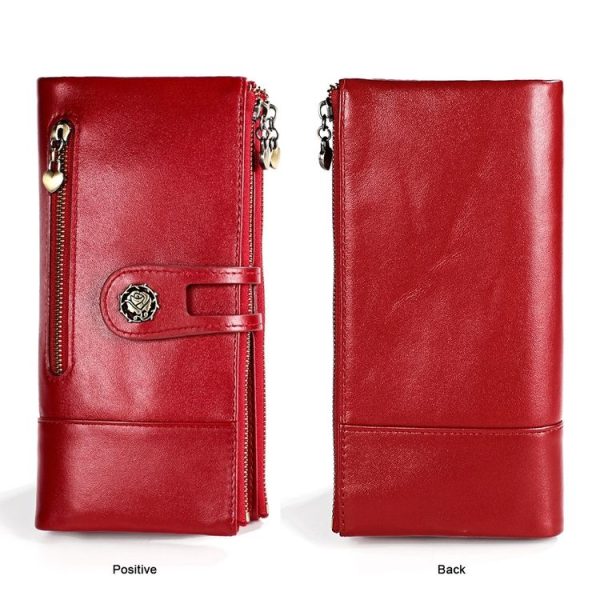 3513 Antimagnetic RFID Multi-function Retro Leather Lady Wallet Large-capacity Purse with Card Holder (Red) - Image 2