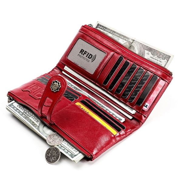 3513 Antimagnetic RFID Multi-function Retro Leather Lady Wallet Large-capacity Purse with Card Holder (Red) - Image 3