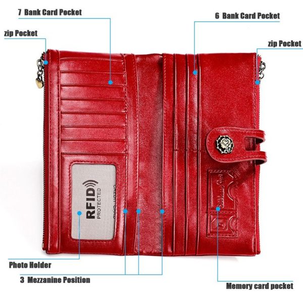 3513 Antimagnetic RFID Multi-function Retro Leather Lady Wallet Large-capacity Purse with Card Holder (Red) - Image 4