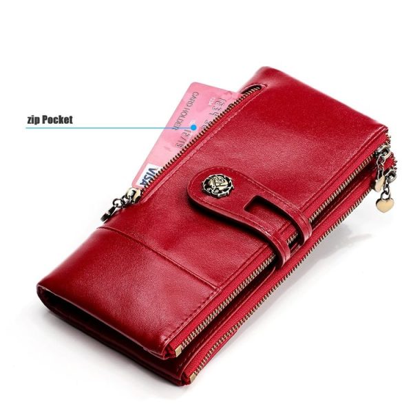 3513 Antimagnetic RFID Multi-function Retro Leather Lady Wallet Large-capacity Purse with Card Holder (Red) - Image 5