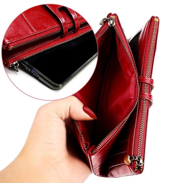 3513 Antimagnetic RFID Multi-function Retro Leather Lady Wallet Large-capacity Purse with Card Holder (Red) - Image 6