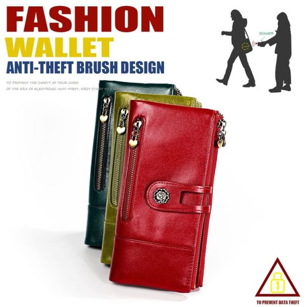 3513 Antimagnetic RFID Multi-function Retro Leather Lady Wallet Large-capacity Purse with Card Holder (Red) - Image 7