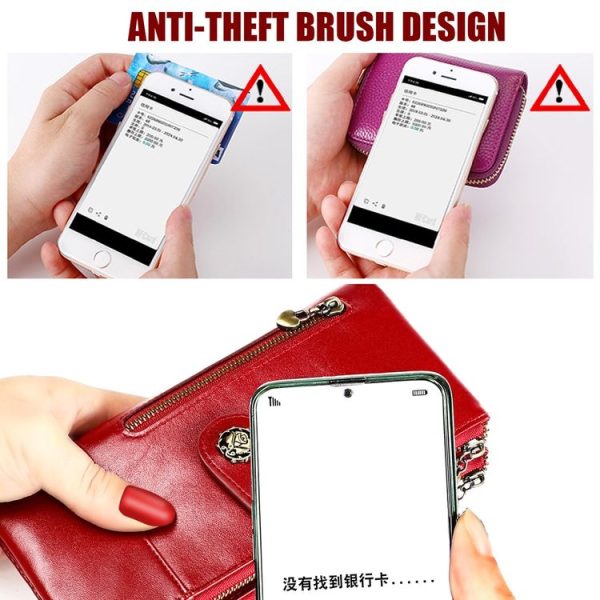 3513 Antimagnetic RFID Multi-function Retro Leather Lady Wallet Large-capacity Purse with Card Holder (Red) - Image 8