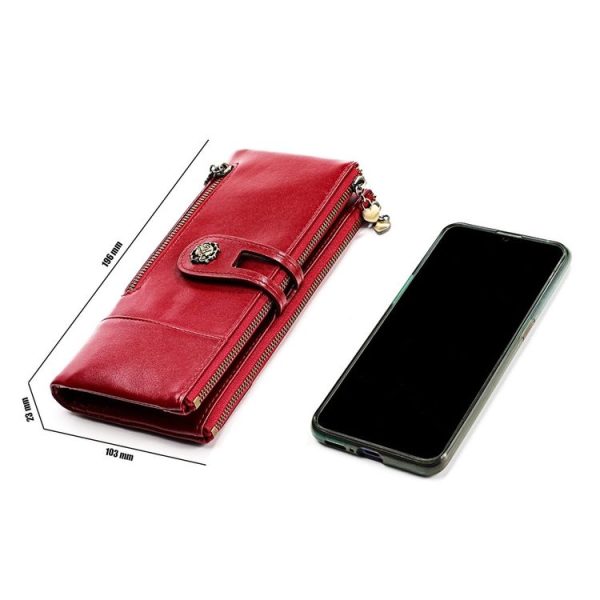 3513 Antimagnetic RFID Multi-function Retro Leather Lady Wallet Large-capacity Purse with Card Holder (Red) - Image 9