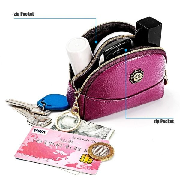2027 Lady Leather Zipper Wallet Purse Double-pocket Little Shell Bag (Purple) - Image 6