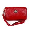 2033 Lady Portable Zipper Leather Wallet Purse Small Cosmetic Bag with Lanyard (Red)