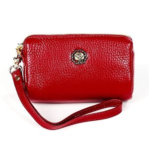 2033 Lady Portable Zipper Leather Wallet Purse Small Cosmetic Bag with Lanyard (Red)