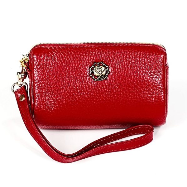 2033 Lady Portable Zipper Leather Wallet Purse Small Cosmetic Bag with Lanyard (Red)