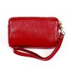 2033 Lady Portable Zipper Leather Wallet Purse Small Cosmetic Bag with Lanyard (Red) - Image 3