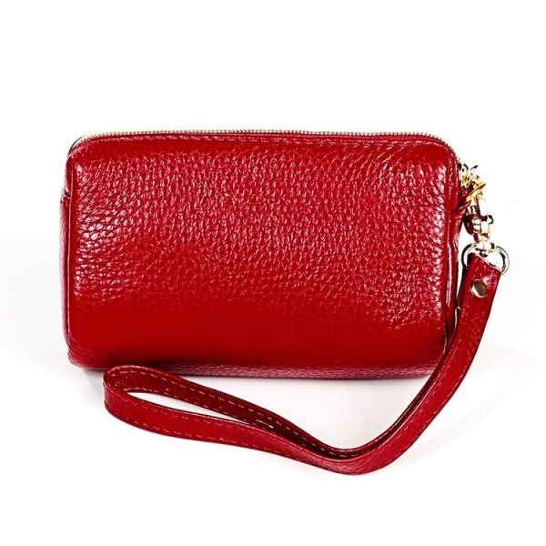 2033 Lady Portable Zipper Leather Wallet Purse Small Cosmetic Bag with Lanyard (Red) - Image 3