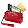 2033 Lady Portable Zipper Leather Wallet Purse Small Cosmetic Bag with Lanyard (Red) - Image 6