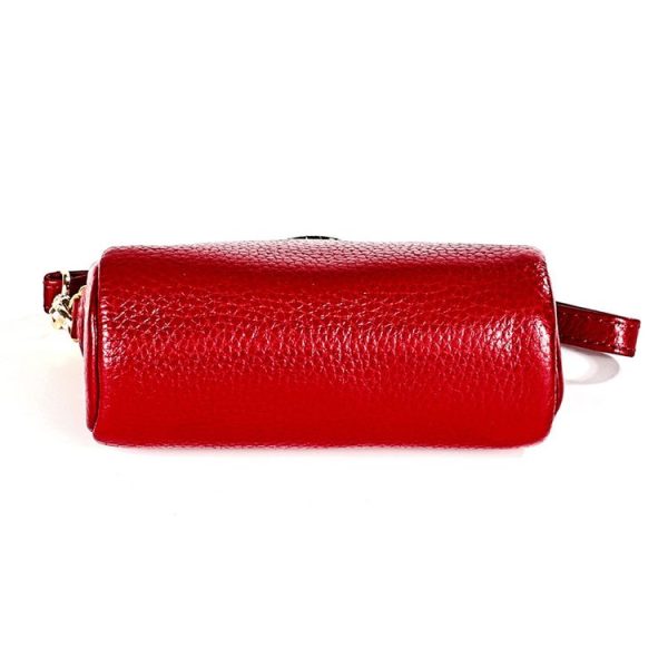 2033 Lady Portable Zipper Leather Wallet Purse Small Cosmetic Bag with Lanyard (Red) - Image 7
