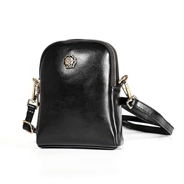 6062 Lady Retro Oil Wax Leather Shoulder Bag Small Phone bag (Black)