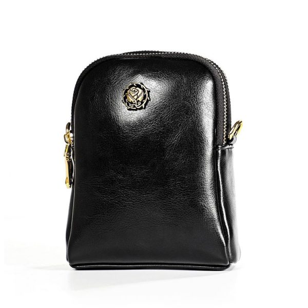 6062 Lady Retro Oil Wax Leather Shoulder Bag Small Phone bag (Black) - Image 2