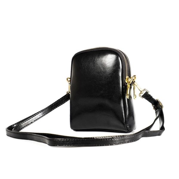 6062 Lady Retro Oil Wax Leather Shoulder Bag Small Phone bag (Black) - Image 3