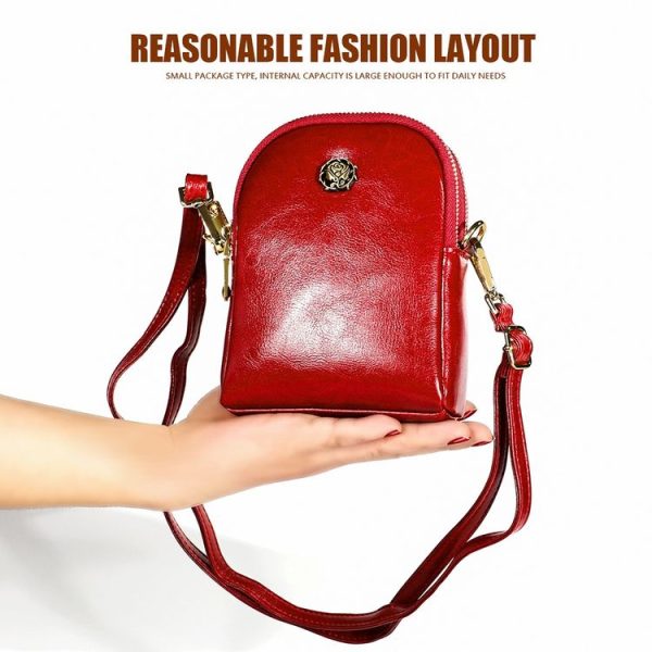 6062 Lady Retro Oil Wax Leather Shoulder Bag Small Phone bag (Black) - Image 4