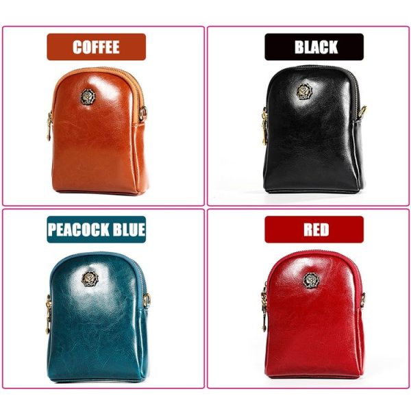 6062 Lady Retro Oil Wax Leather Shoulder Bag Small Phone bag (Black) - Image 9