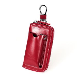 9108 Large Capacity Zipper Leather Keys Holder Bag Multi-function Wallet (Red)