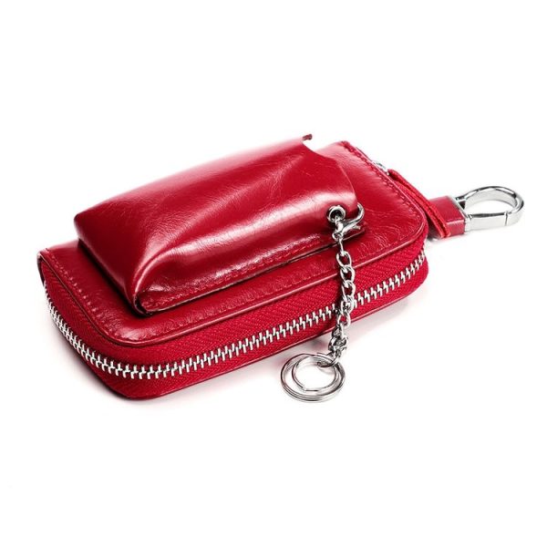 9108 Large Capacity Zipper Leather Keys Holder Bag Multi-function Wallet (Red) - Image 2