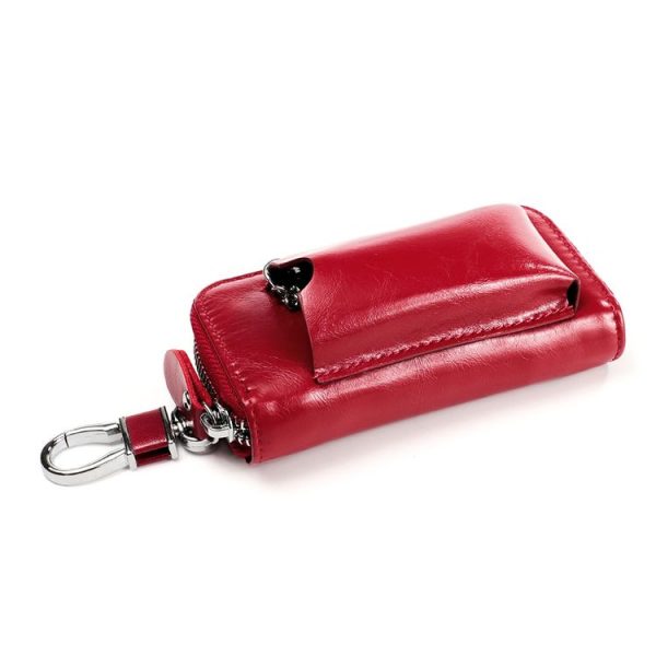 9108 Large Capacity Zipper Leather Keys Holder Bag Multi-function Wallet (Red) - Image 3