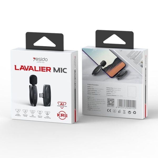 YESIDO KR11 Low-latency Wireless Lavalier Microphone with Type-C Receiver (Black) - Image 12